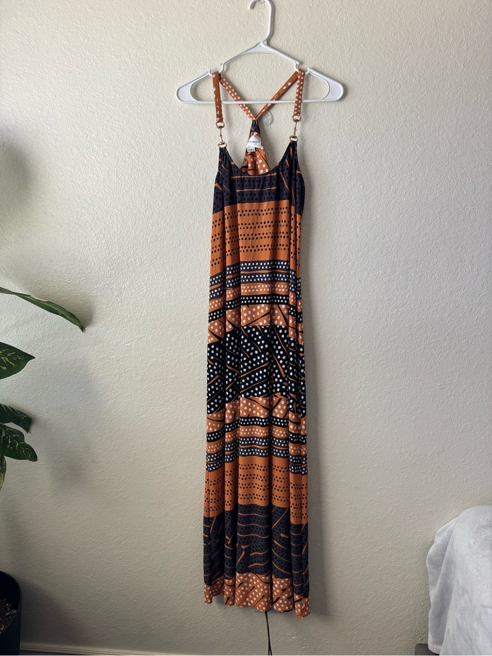 Donna Morgan Rust and Black Patterned Strap Maxi Dress